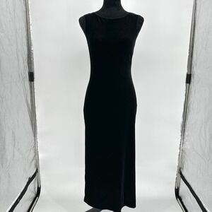 Vtg Rampage Black Velvet Maxi Long Sleeveless Dress Side Slits Made In‎ USA Sz M